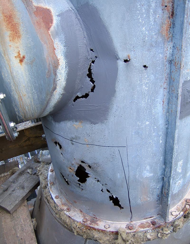 Deteriorated gas disposal pipework