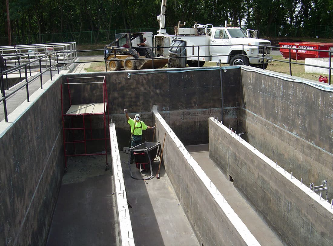 Walls from a chlorine contact tank needing protection