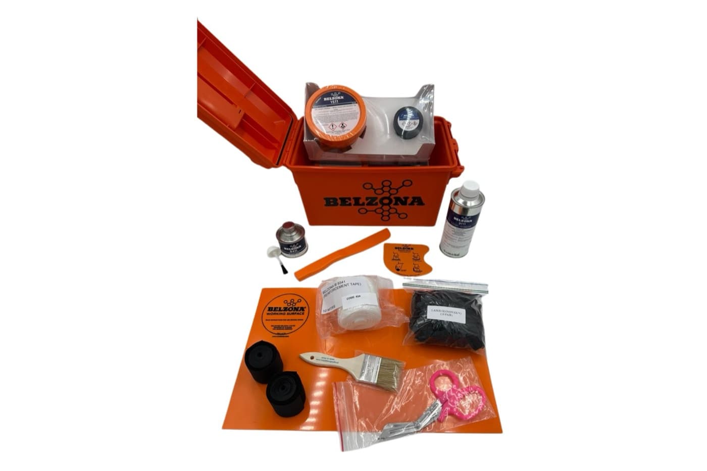 Belzona Emergency Leak Repair Kit (LRK-1S1) — orange Belzona toolbox with repair composites, reinforcement tape, gloves and application tools